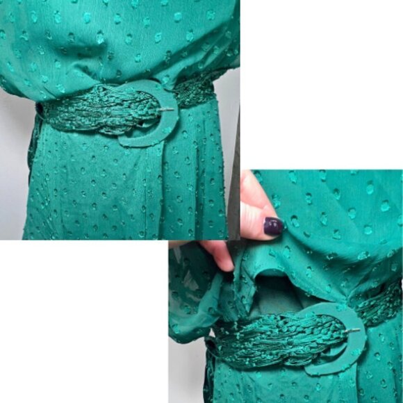 ASOS Green Spotted High Neck Tie Waist Flippy Mini Dress Size 8 - Picture 4 of 9